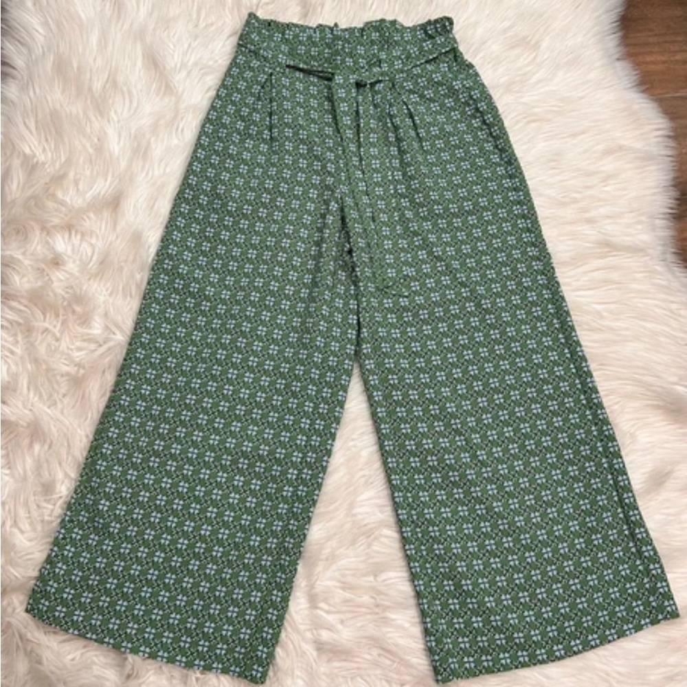 Max Studio Womens High Rise All-Over Print Trousers Wide Leg Green Daisy Size S